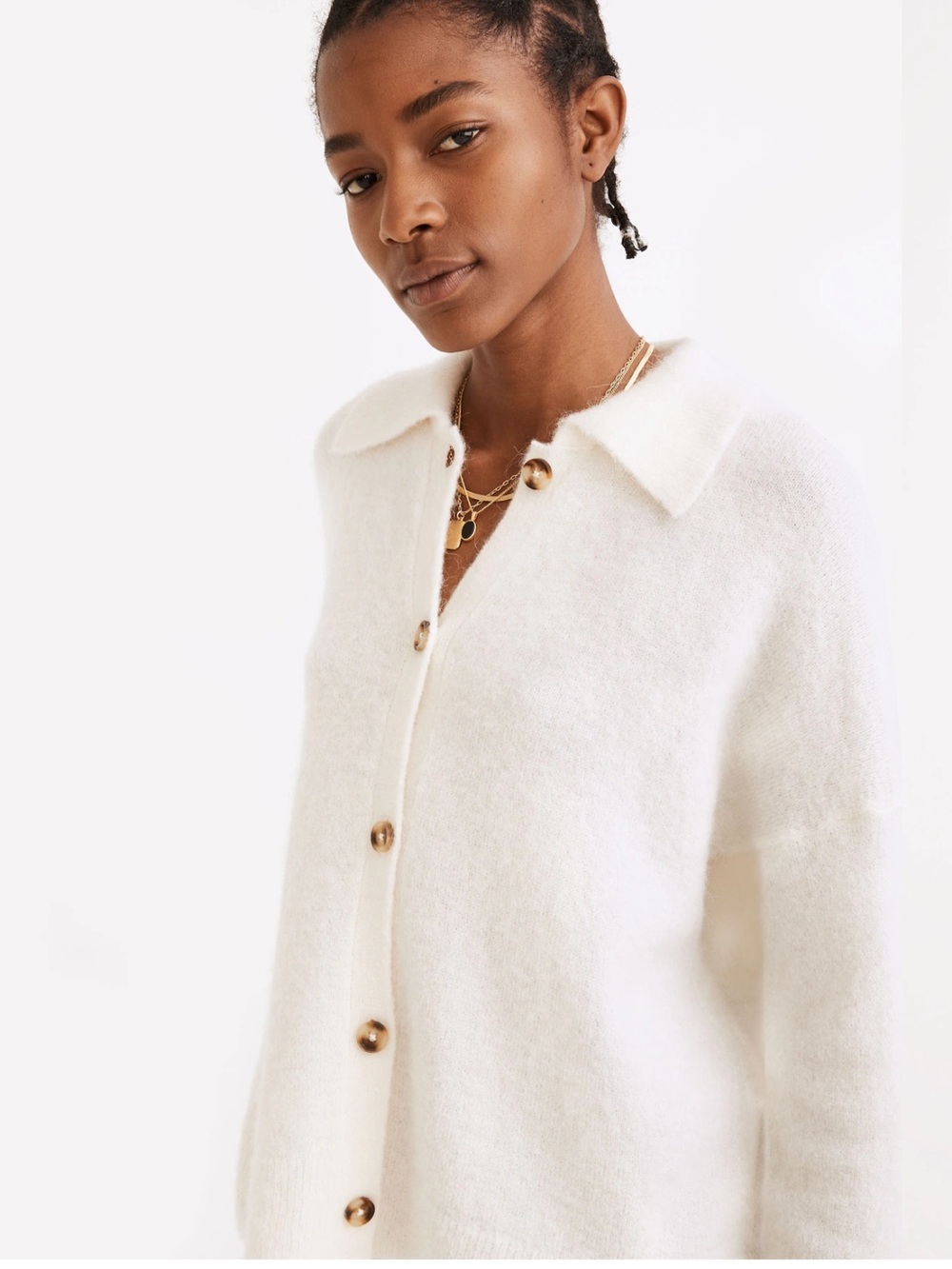 Madewell Off-White Wool/Alpaca Blend Carabelle Polo Button-Up Cardigan XL Boxy - Picture 1 of 13